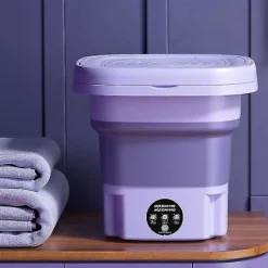 8L Hopfällbar tvättmaskin, bärbar för strumpor och underkläder, hopfällbar hushållstvättmaskin, 3 modeller med centrifugering, EU Lila EU Purple