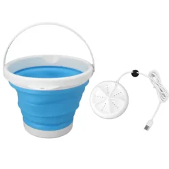 5L Vikbar Tvättmaskin Ultraljud Vibration Framåt Bakåt USB Vikbar Bricka för Hem Blå