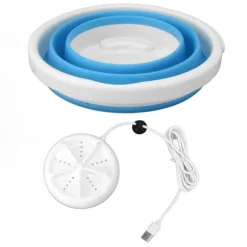 5L Vikbar Tvättmaskin Ultraljud Vibration Framåt Bakåt USB Vikbar Bricka för Hem Blå
