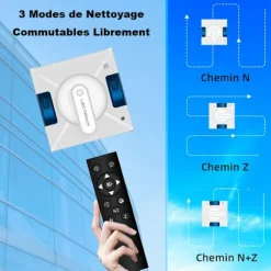 LIECTROUX Fönsterputsrobot YW509 – Spray med 4 munstycken / 3 riktningar – 100mL tank – 3000Pa – APP – Trippelsäkerhet Vit