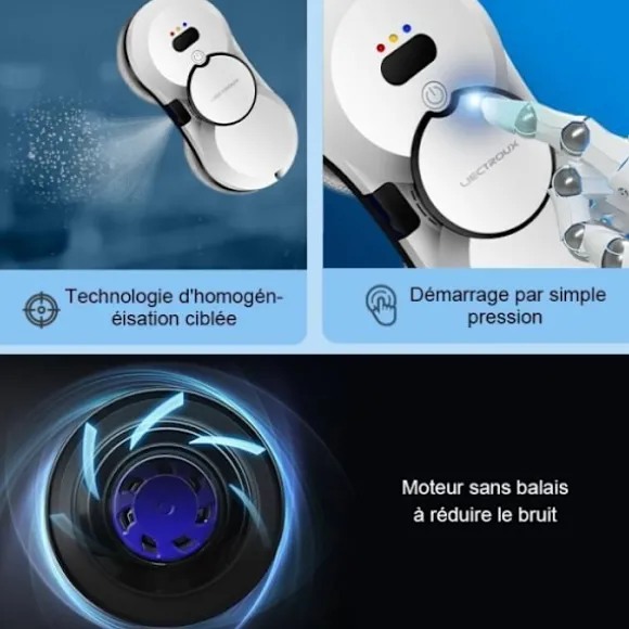 LIECTROUX Robot Fönsterputsare HCR-10 Vit - 2800 Pa - 30ml Behållare - Automatisk rengöring - Självständig intelligent fönsterputsrobot Vit