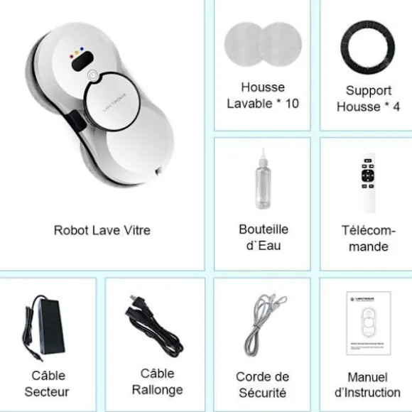 LIECTROUX Robot Fönsterputsare HCR-10 Vit - 2800 Pa - 30ml Behållare - Automatisk rengöring - Självständig intelligent fönsterputsrobot Vit