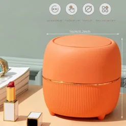 Mini rund papperskorg med lock, i plast, för hem, kök, badrum, kontor (orange) db