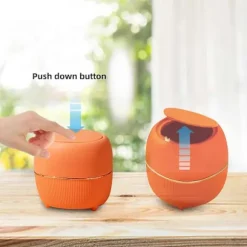 Mini rund papperskorg med lock, i plast, för hem, kök, badrum, kontor (orange) db