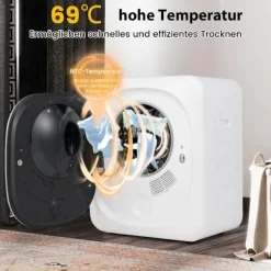 Minitorktumlare 2.5KG med 5 program upp till 69℃ avluftstork 800W