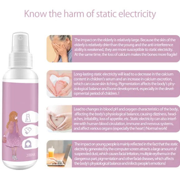 100ml Multipurpose Antistatspray Kläder Antistatisk Spray för Kläder Textilier Möbler och Bil