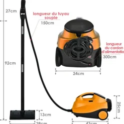 Mångsidig Dampförare 2000W COSTWAY, Bedbuggar - 1,5L Behållare, 19 Tillbehör, 4,0 Bar - LED Indikator - 108℃ - Kvalster Orange Blå
