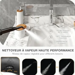 Mångsidig Dampförare 2000W COSTWAY, Bedbuggar - 1,5L Behållare, 19 Tillbehör, 4,0 Bar - LED Indikator - 108℃ - Kvalster Orange Blå