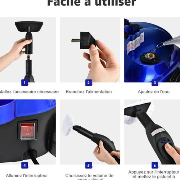 Mångsidig Ångtvätt 2000W COSTWAY För Dammkvalster-Reservoar 1,5L, 19 Tillbehör 4,0 Bar-LED-Indikator-108℃-Blå Blå