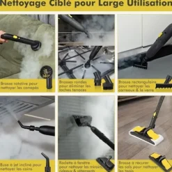 Mångsidig ångtvätt 2000W COSTWAY för vägglöss - 5 BAR - 15 tillbehör och manometrar - 1,8L tank - 160°C - 4 hjul - Gul Gul