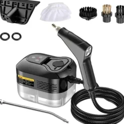 Ångrenare för Hem & Bil - 2500W Handhållen Tryckångare | 15 sekunders Uppvärmning | 6 Ångnivåer | 1,2L Vattentank - Perfekt för Djuprengöring Black