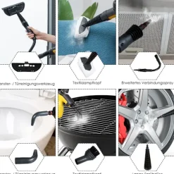 Ångtvätt handhållen 9-delad tillbehörssats och säker design ångrengöring gul