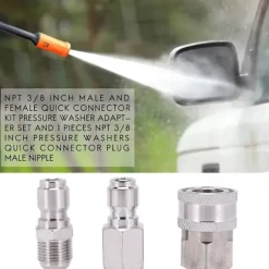 NPT 3/8 tum Han- och Honkopplingssats för Trycktvätt, Adapterset och 1 st NPT 3/8 IBY Silver