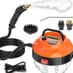 (Orange) Portabel ångrengörare, Brillsten, 2500 W, 1350 ml, 3 borsthuvuden, högt tryck Orange