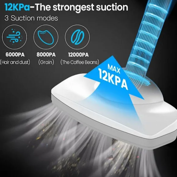 12000Pa Sladdlös Skaftdammsugare med LED-Frontljus 6000mAh Batteritid 30 min Laddning 4-5h Handdammsugare för Hem Hård