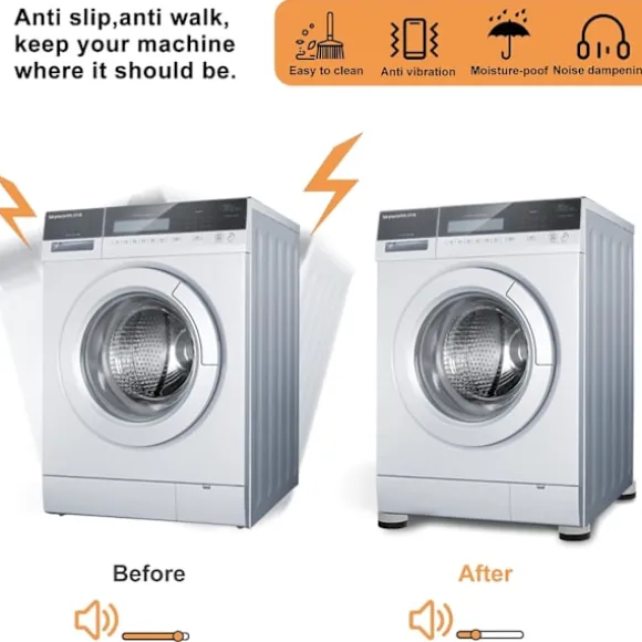 4-pack Anti-vibrationsdynor, gummibullerreducering och vibration, justerbar höjd tvättmaskinsmatta (grå)