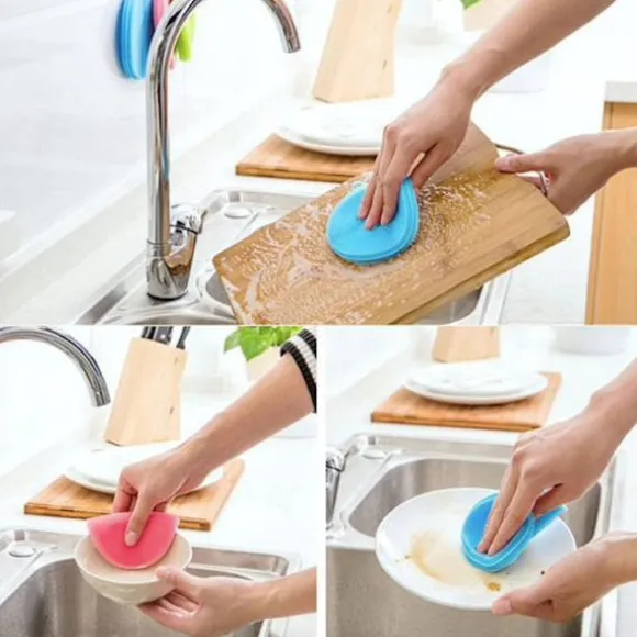 2-pack Disksvamp i silikon - Magnic Silicone Dish Sponge Washing multifärg