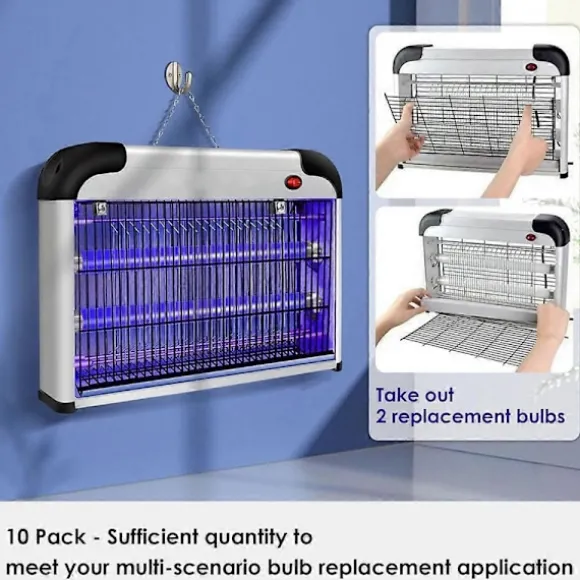 10-pack Ersättningslampor för Insektsdödare 10W Kompatibla med 20W Inomhus Insektsdödare, BL T8 F10W 13-tums Lampa Myggdödare Rör UV