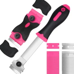 3-pack Glasskrapare med 30 Extra Blad för Skrapor, Multifunktionell Rengöring, för Etiketter, Dekaler, Glasfärg (Rosa - Dubbel)
