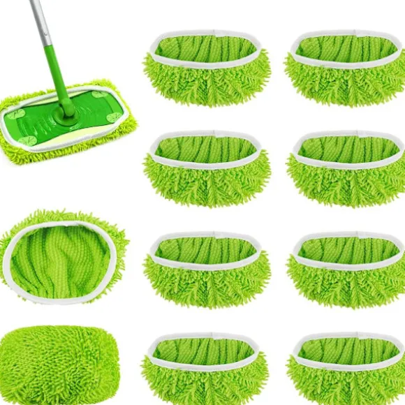 10-pack golvmoppar kompatibla med Swiffer Sweeper för våt och torr användning, återanvändbara mikrofiberdukar för alla golvtyper, grön 25x11,5 cm