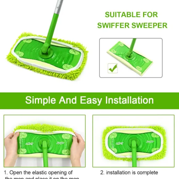 10-pack golvmoppar kompatibla med Swiffer Sweeper för våt och torr användning, återanvändbara mikrofiberdukar för alla golvtyper, grön 25x11,5 cm