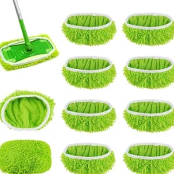10-pack golvmoppar kompatibla med Swiffer Sweeper för våt och torr användning, återanvändbara mikrofiberdukar för alla golvtyper, grön 25x11,5 cm