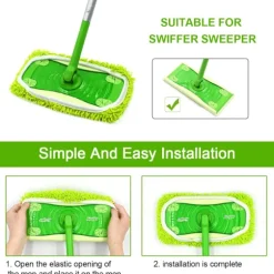 10-pack golvmoppar kompatibla med Swiffer Sweeper för våt och torr användning, återanvändbara mikrofiberdukar för alla golvtyper, grön 25x11,5 cm