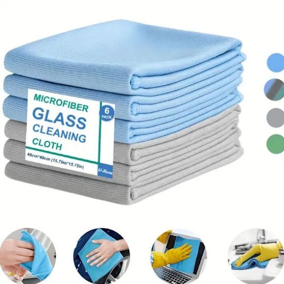 6-pack Mikrofiber Glasrengöringsdukar - Ränderfria, För Fönster/Bil/Speglar, Återanvändbara Gray 6 PCS