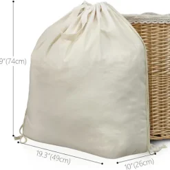 2-pack naturliga bomullslinne tvättpåsar med bärhandtag och dragskostängning, maskintvättbara för tvättkorg eller korgar