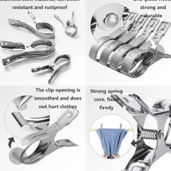 10-pack rostfria klämmor för handdukar, badlakan, kläder, filtar, tunga kläder, vindtäta klämmor (silver)