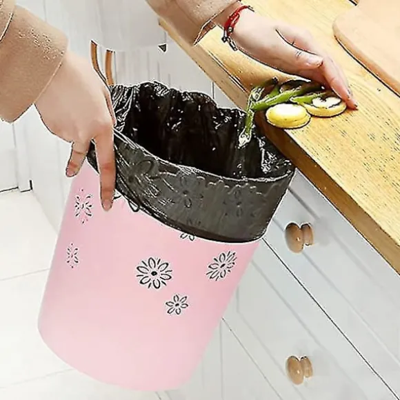 Plastavfallskorg ihålig blomster papperskorg rund lockless soptunna behållare rosa behållare-mxbc (FMY) pink