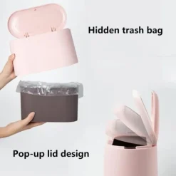{PL}Mini soptunna för bord med lock för sovrum (rosa)