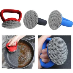 Rengöringsborste med handtag, metallnät, skrubbborste, diskborste (Fww) Red