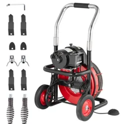 Reningsmaskin för avlopp - DUOKU - D1000 - 100FT x 1/2 Tum - Automatisk matning - 8 skärare Röd + svart