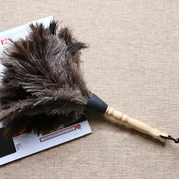 Reusable Ostrich Feather Duster with Anti-Static Wooden Handle