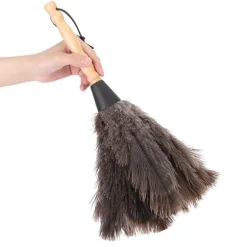 Reusable Ostrich Feather Duster with Anti-Static Wooden Handle