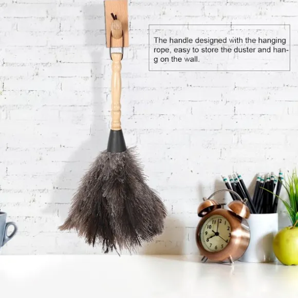 Reusable Ostrich Feather Duster with Anti-Static Wooden Handle