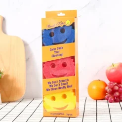 Rolig Skrubbdisk Tråkigt Ansikte, Fläck- och Luktborttagande Honungskakssvamp, Hållbar Rengöringsduk för Hemmakök, Plastsvamp (Set med 3) Yellow+blue+red | Fyndiq