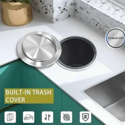 Rostfritt Stål Bänkskiva Soptunna Lock - Infällt Inbyggt Flikskydd [BR] Silver