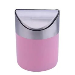 Rostfritt Stål Liten Mini Soptunna med Svänglock Bänkskiva Soptunnor för Skrivbord Bil Kontor (FMY) Pink