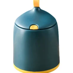 (Rund Kon - Blå) 2 Liter / 0,5 Gallon Mini Papperskorg med Trycklock - Kompakt Papperskorg för Skrivbord, Bord, Soffbord eller Bänkskiva