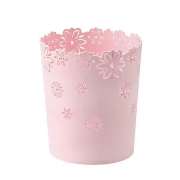 Rund papperskorg i plast, ihålig papperskorg med spets för kontor. (1-pack rosa) (FMY)
