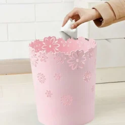 Rund papperskorg i plast, ihålig papperskorg med spets för kontor. (1-pack rosa) (FMY)