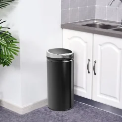 Sensor papperskorg 42L, elektrisk automatisk papperskorg med lock, rostskyddad, för badrum, kontor, kök, matsal, stål, svart