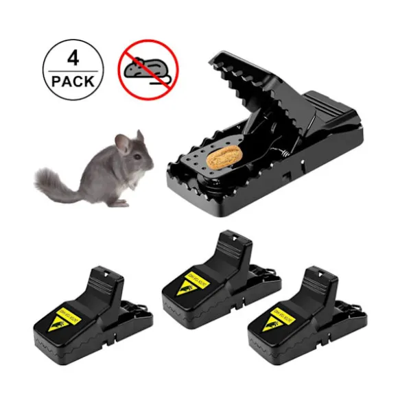 (Set om 4) Stora kraftiga råttfällor - Omedelbar död med kraftfull stålfjäder - Snabb installation - Handfri bortskaffning