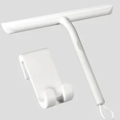 Silikon Duschskrapa med Hållare, Rengör Glasskärmar och Badrumsspeglar, 21 cm, Vit