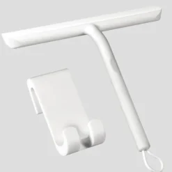 Silikon duschskrapa med hållare, rengör glasskärmar, speglar och badrum - 21 cm, vit