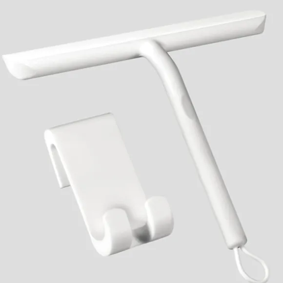 Silikon duschskrapa med hållare, rengör glasskärmar, speglar och badrum - 21 cm, vit