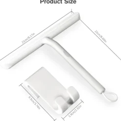 Silikon duschskrapa med hållare, rengör glasskärmar, speglar och badrum - 21 cm, vit