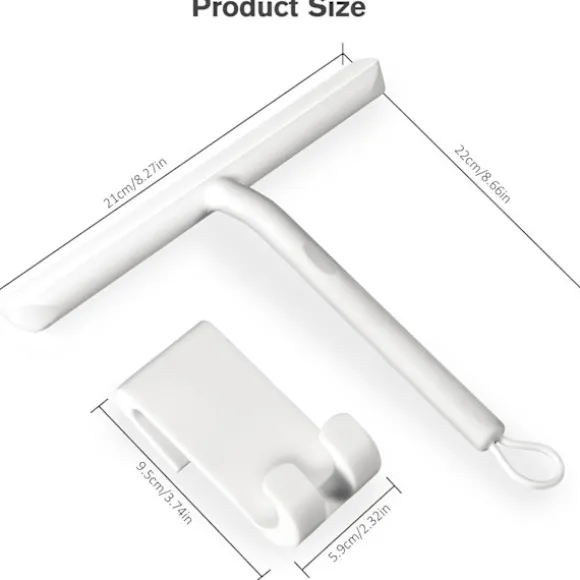 Silikon duschskrapa med hållare, rengör glasskärmar, speglar och badrum - 21 cm, vit